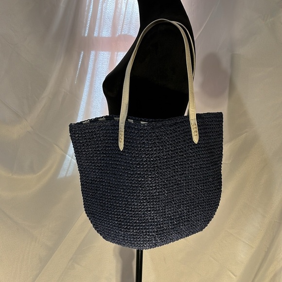 INC Red, White, Navy and Silver Straw Casual bag NWT - Picture 2 of 6